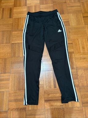 adidas Black Joggers with White Side Stripes & zip cuffs